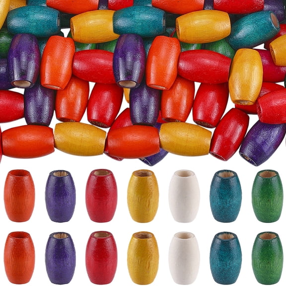 Wood Beads Egg Shaped Rugby Wood Beads Mixed Color Lead Free Dyed Barrel Mixed Color 28~30x20mm Hole: 8.5~10.5mm