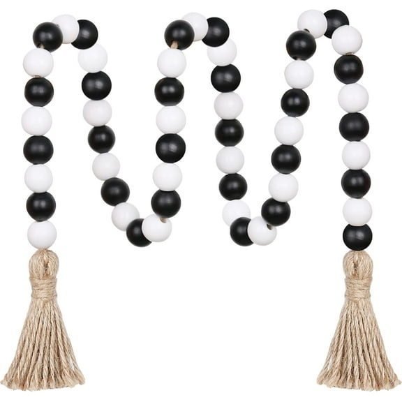 Wood Beads Garland, 39-inch Farmhouse Beads with Tassels Boho Beads for Tiered Tray Decorative Beads Home Decor