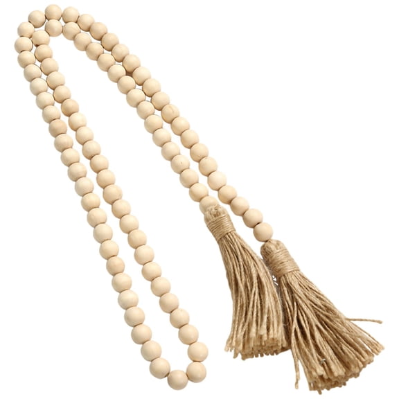 Wood Beads Large 84 Beads with Tassels, Faux Decorative Wood Beads Stack Accents, Farmhouse Rustic Charm for Shelves Coffee Tables Fireplaces, Home Decoration 55 in-59 in (140 cm-150 cm)