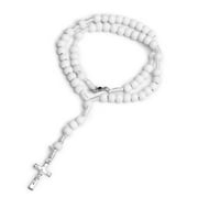 TOP5EX Wood Beads Rosary Necklaces Catholic Prayer Souvenirs Cross Pendant Neck Chain Christian Religious Women Jewelry Gift