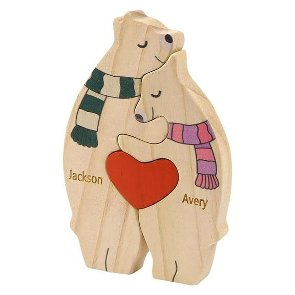 Wood Bear Family Puzzle, Customizable with 2-6 Names, Unique Family Keepsake