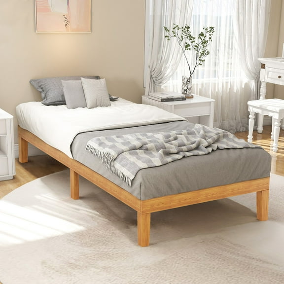 Wood Bed Frame, 12 Inch Solid Wood Platform Bed with Wooden Slats and Non-Slip Slats Support, No Box Spring Needed, Easy Assembly, Natural Pine, Full