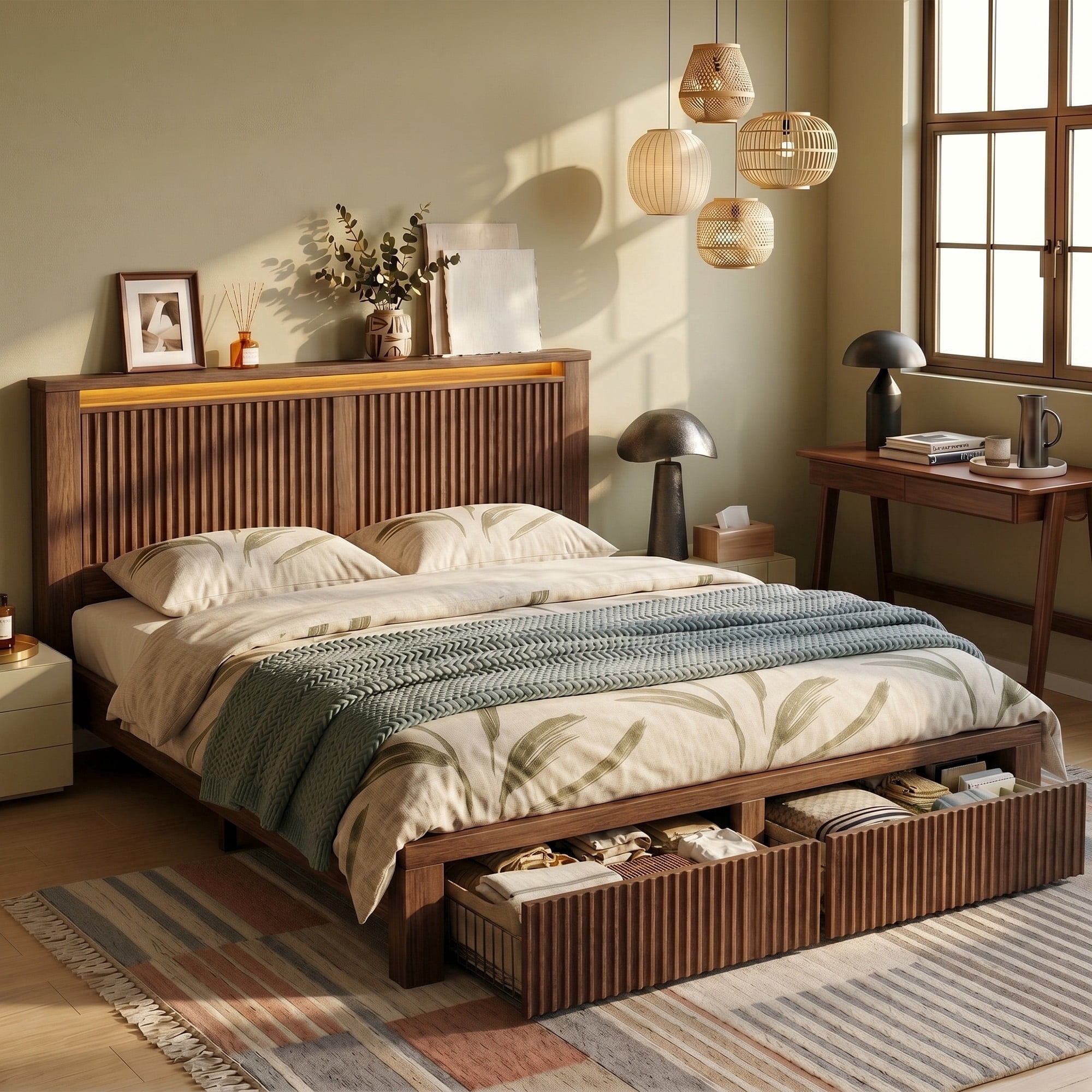 Nexera Full Size Platform Bed Frame with Storage, 3 Drawers