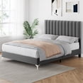 thumbnail image 1 of Wood Bed Frame, Modern Velvet Upholstered Tufted 11 inch Platform Bed Frame with Headboard, 1 of 8