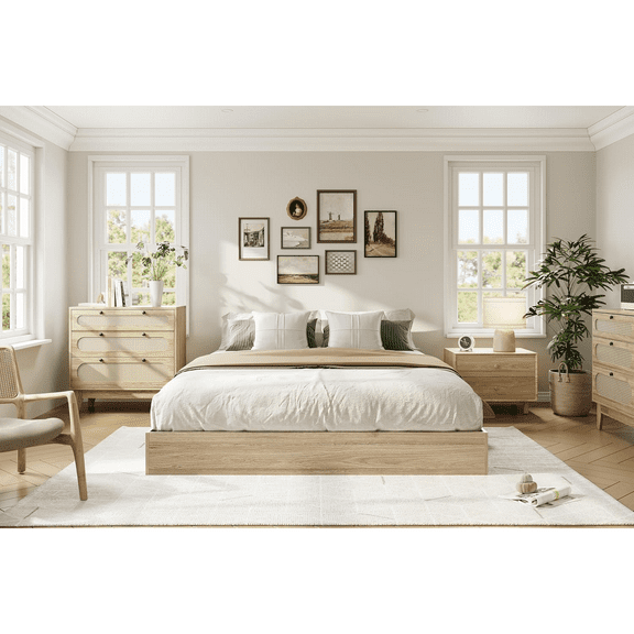 Wood Bed Frame,Simple Flat Bed Frame Without Headboard,Full Floor Bed Frame with Wood Slat Support, No Box Spring Needed,Easy Assembly