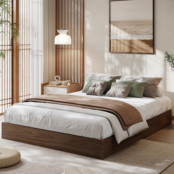 Wood Bed Frame,Simple Flat Bed Frame Without Headboard,Full Floor Bed Frame with Wood Slat Support, No Box Spring Needed,Easy Assembly
