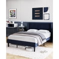 thumbnail image 1 of Wood Bed Frame with Headboard Wingback, Velvet Upholstered Platform Bed with 2 Storage Pockets, 1 of 8