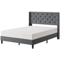 thumbnail image 1 of Wood Bed Frame with Wingback, Upholstered Platform Bed with Diamond Tufted Headboard, 1 of 8