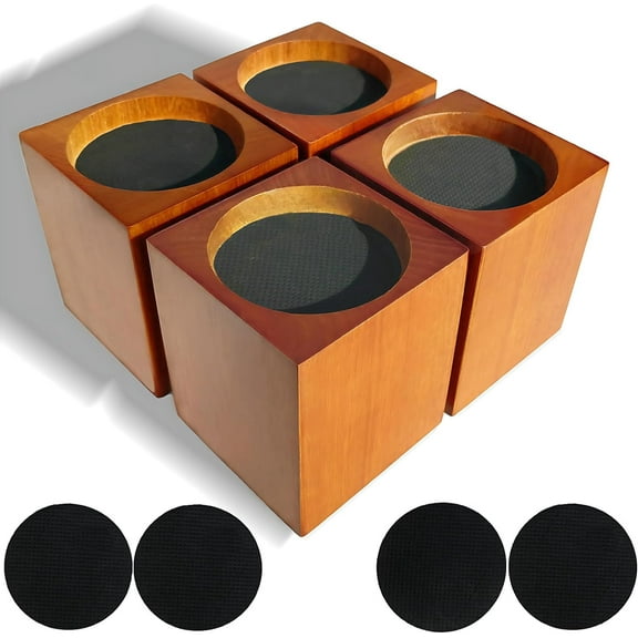 Wood Bed Furniture Risers 4 Inch Heavy Duty Risers, Supports up to 6,000 Lbs, for Sofa Couch Desk Chair Table Base Raising Space, Convenient Store and Cleaning, Pack of 4 Brown