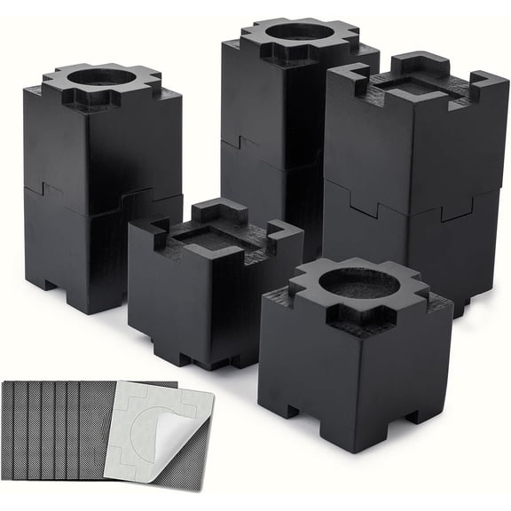 Wood Bed Risers with Non-Slip Rubber Pad, Stackable Furniture Risers Lift Heights 3.5 or 7 Inch Heavy Duty Risers for Sofa, Table, Couch Chair (8 Pack, Black)