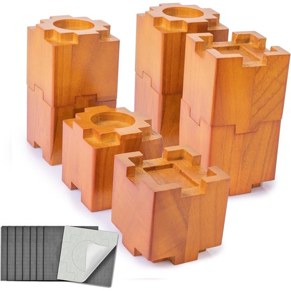 Wood Bed Risers with Non-Slip Rubber Pad, Stackable Furniture Risers Lift Heights 3.5 or 7 Inch Heavy Duty Risers for Sofa, Table, Couch Chair (8 Pack, Brown)