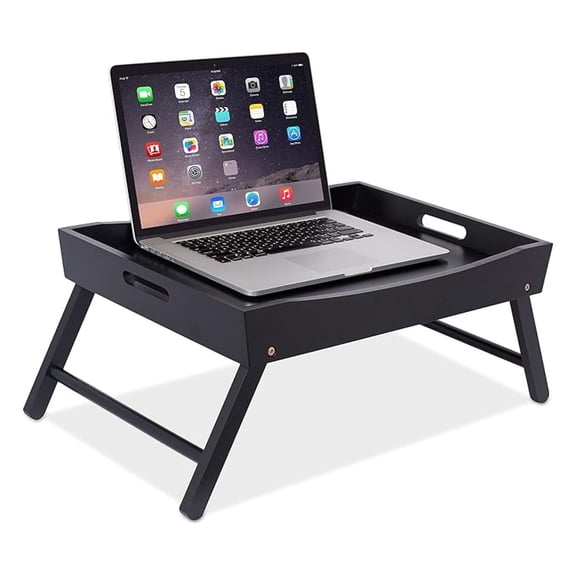 Wood Bed Tray for Eating - Folding Laptop Desk with Handles | Wide Breakfast Tray | Adjustable Study Table | Portable Lap Desk