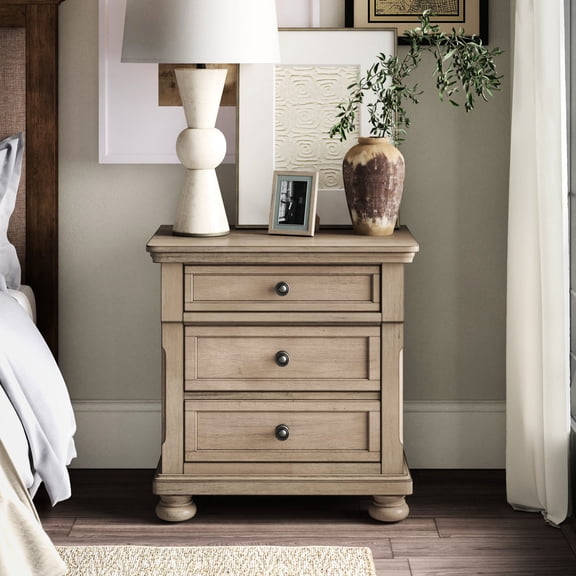 Wood Bedroom Nightstand | Hidden Drawer for Concealed Storage | Gray Finish on Birch Veneer | Ball Bearing Glides for Drawers