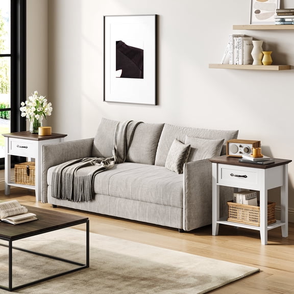 Wood Bedside Table With 1 Drawer and Open Storage Shelf, Industrial Side Table, Versatile Beside End Table for Bedroom, Office, Sofa, Couch, Small Spaces