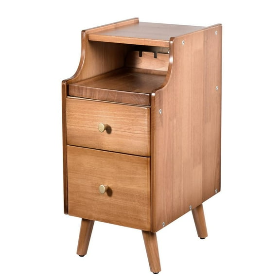 Wood Bedside Table, Wooden 2-Drawer Night Table, Small Side Table, Multi-Purpose Standdrawers for Bedroom, Living Room, Home, Office(Mahogany)