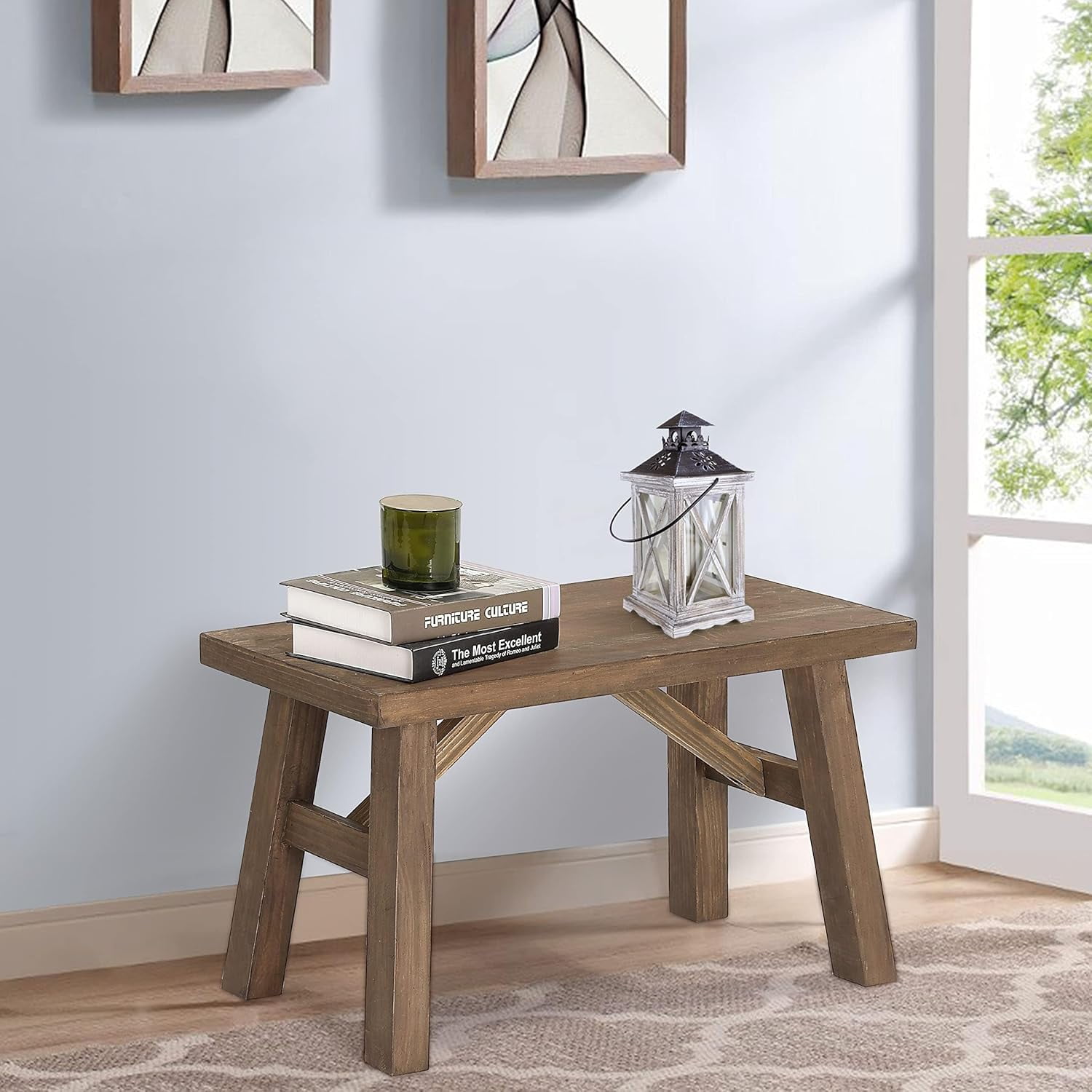 Wood Bench,30" Farmhouse Entryway Bench for Living Dining Room, Rustic ...
