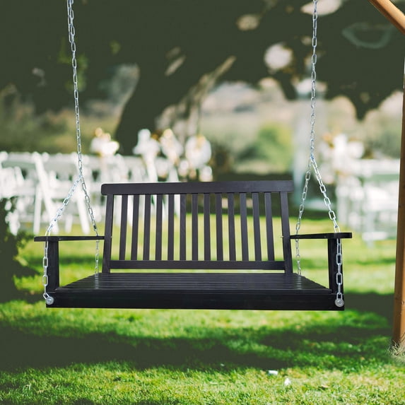 Wood Bench Swing For Outdoor Enjoyment, With . Black, 800 Lbs Capacity, Easy Assembly In Patio, Garden Yard, Porch Living Areas. Garden,