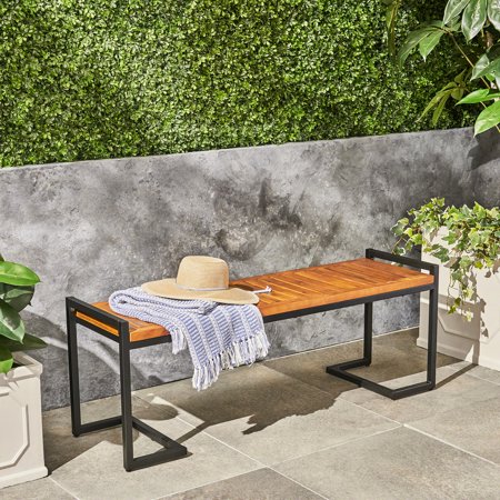 Wood Bench With Iron Supports In Unsustainable 52.65" Wide And Touch