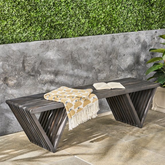 Wood Bench With Slat Compartment - Dark Grey, 63" W X 14.5" D 18" H In Grey Sleek And Exotic Look 18