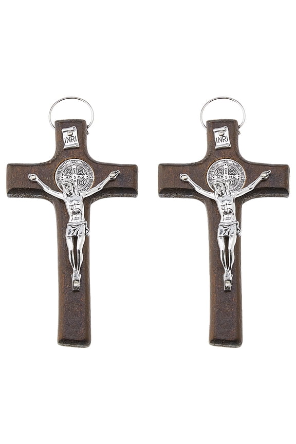 Wood Big Pendants with Alloy Finding Cross with Jesus Saddle Brown 110.5x64x23mm Hole: 12x21mm DIY