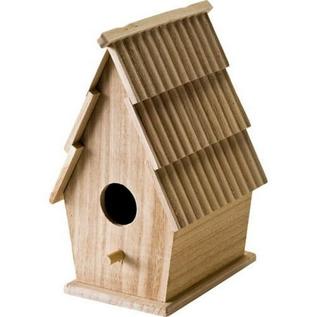 Wood Bird House W/Shingle Roof 5"X8-3/4"X5"-