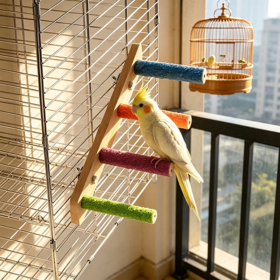 Wood Bird Ladder Toys for Parrots Natural Wood Climbing Ramp Hanging Activity Gym for Small Birds Cage Exercise and Chewing