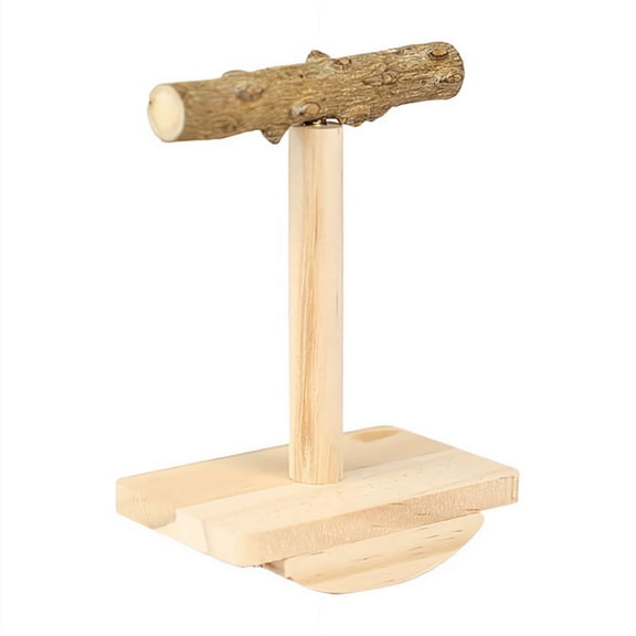 Wood Bird Perch Stand, Rocking Perch T-Shaped Conures Play Platform Toy for Parakeets, Cockatiels, Budgies, and Conures