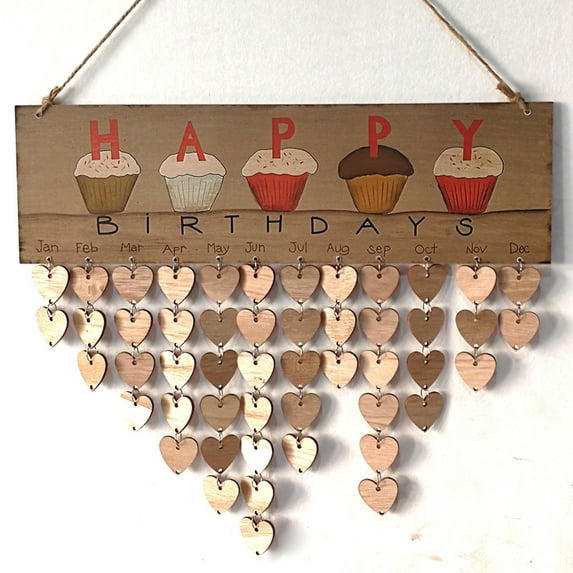 Wood Birthday Reminder Board | Family DIY Calendar Sign | Birch Ply Wall Hanging | 40cm x 12cm | Includes 50 Wooden Discs & Assembly Hooks | Special Dates Organizer Display