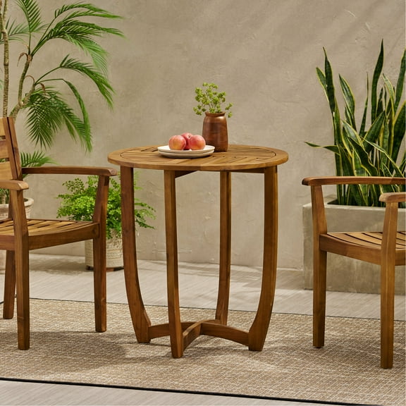 Wood Bistro Table 27.5" - Rustic With Slat For Outdoor With Detail