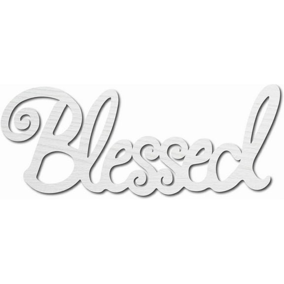 Wood Blessed Sign Wall Decor Art Cutout Letter Word Laser Cut Unfinished Rustic Decorative DIY for DIY Home Apartment Bathroom Living Room Farmhouse Baptism Decoration 9.8 x 4.7 Inch(White)