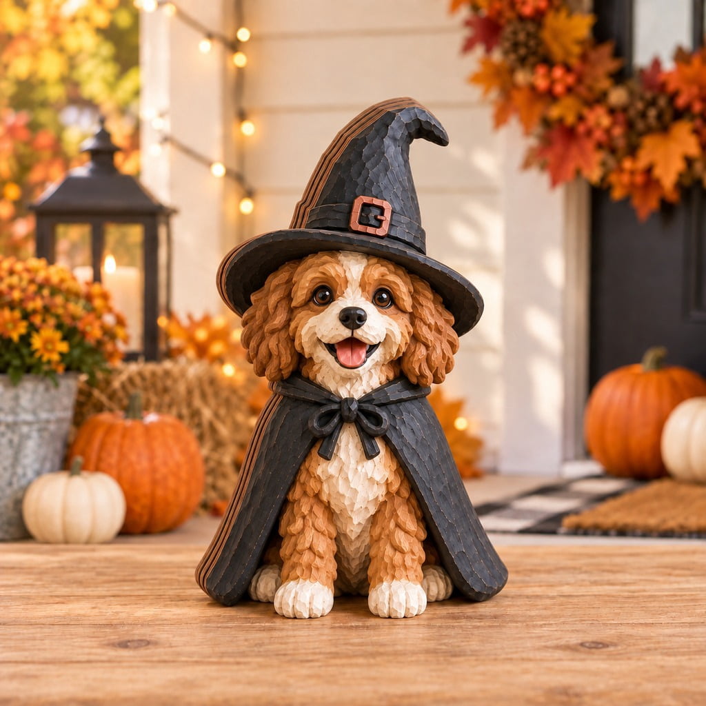 Wood Block 3 Layer Witch Cavapoo Wooden Tabletop Accent for Halloween ...