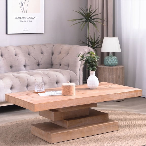 Wood Block Base Coffee Table - Durable and Stylish for Any Living Space