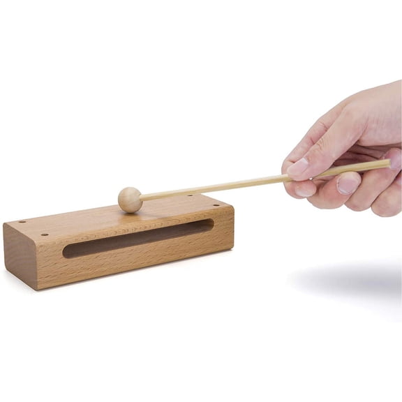 Wood Block Instrument with Mallet, Solid Hardwood Percussion Rhythm Block