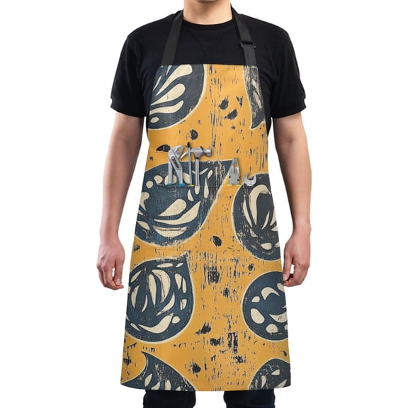 Wood Block Printing Linen Chef Kitchen Apron with Pockets for Women Waterproof Aprons for Cooking Baking