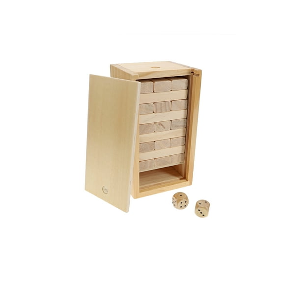 Wood Block Stacking Party Game with Wooden Box and die
