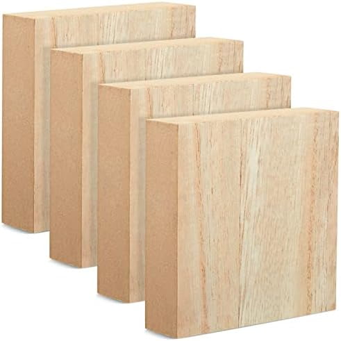 Wood Blocks for Crafts - Craft Wood Squares - Blank Wooden Blocks for Painting & Carving - 4x4 in, 1 in Thick, Pack of 4