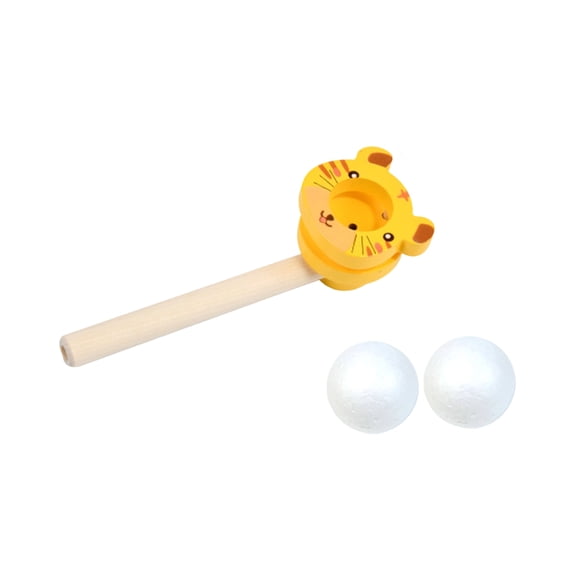Wood Blowing Ball Game Set with Animal Designs, Floating Ball Toy with Blow Pipes for Kids and Adults, Hand Eye Coordination Training, Breathe Control & Family Activity (D,2pc)
