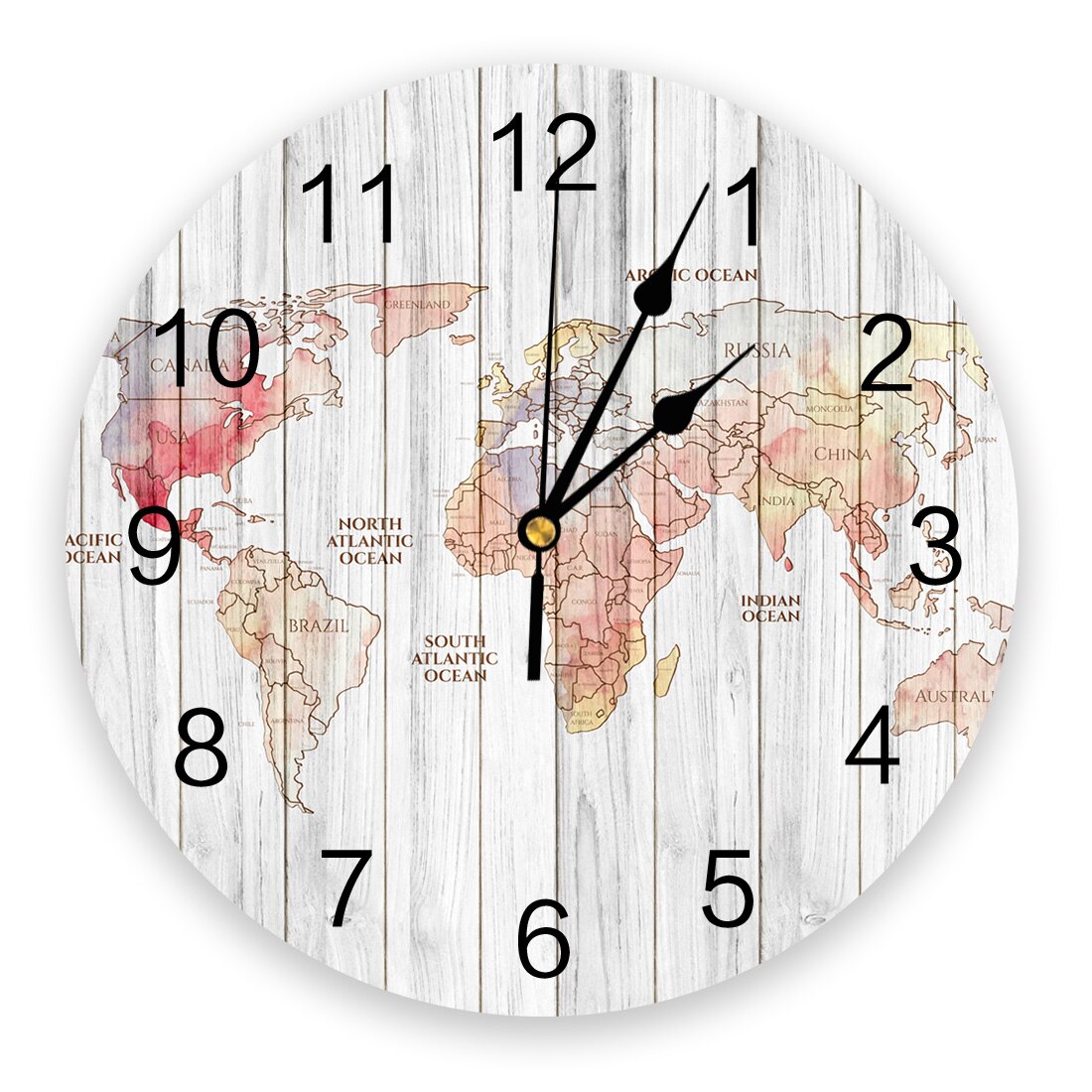Wood Board Map Famous Buildings Wall Clock Kitchen Home Living Room