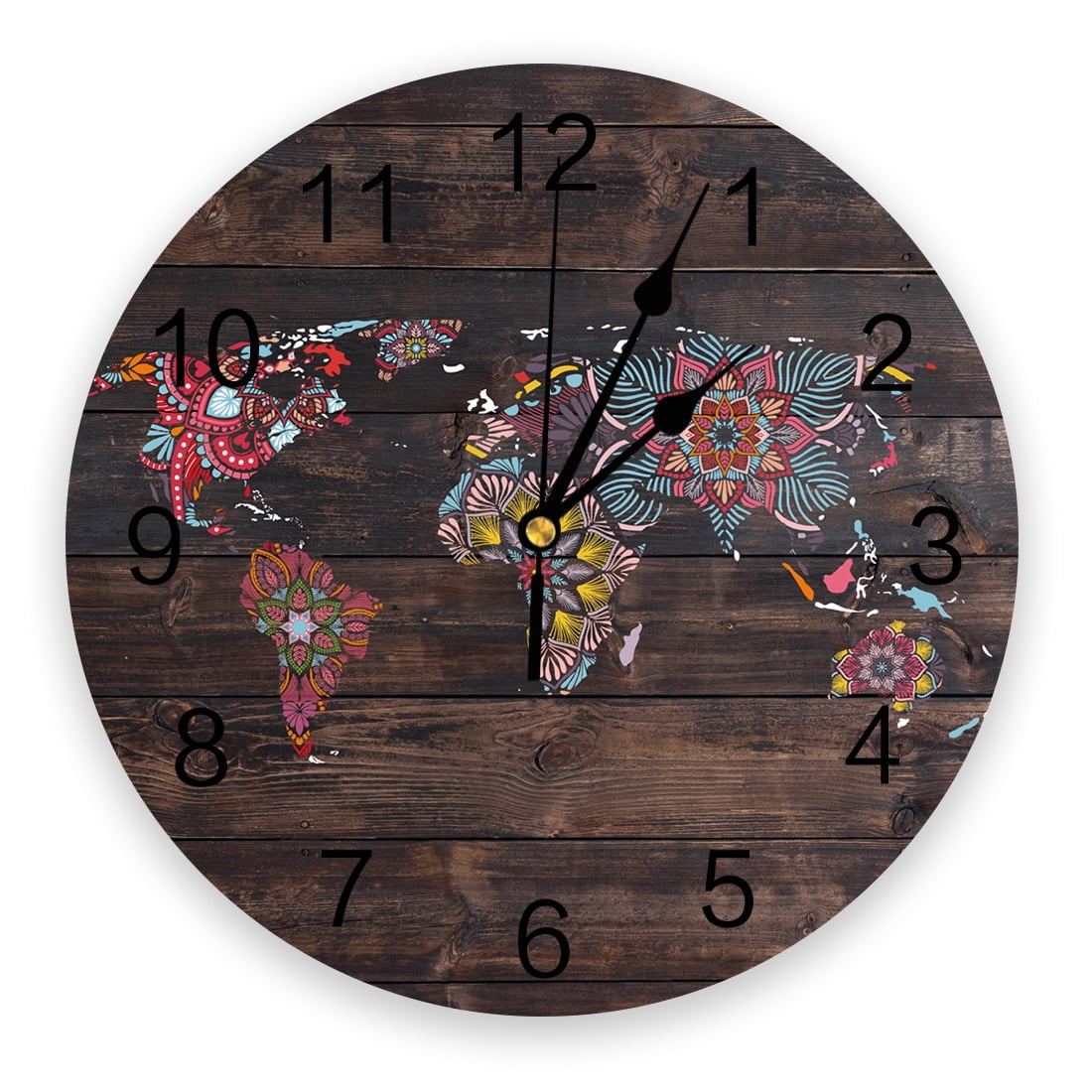 Wood Board Map Famous Buildings Wall Clock Kitchen Home Living Room