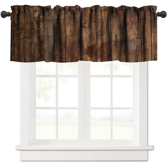 Wood Board Valance Curtain Farmhouse Rustic Wood Brown Barn Hardwood Rod Pocket Valance Window Treatments 1 Panel Short Curtains for Kitchen Living Room Bathroom Bedroom 54 x 18 in