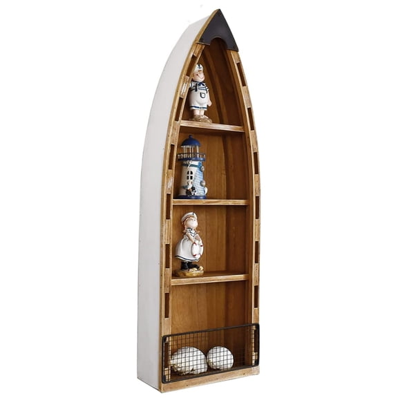 Wood Boat Shelf Beach Wall Decor, Standing Boat Display Shelves for Nautical Coastal Theme Home, Lake House, Bedroom, Living Room, Bathroom