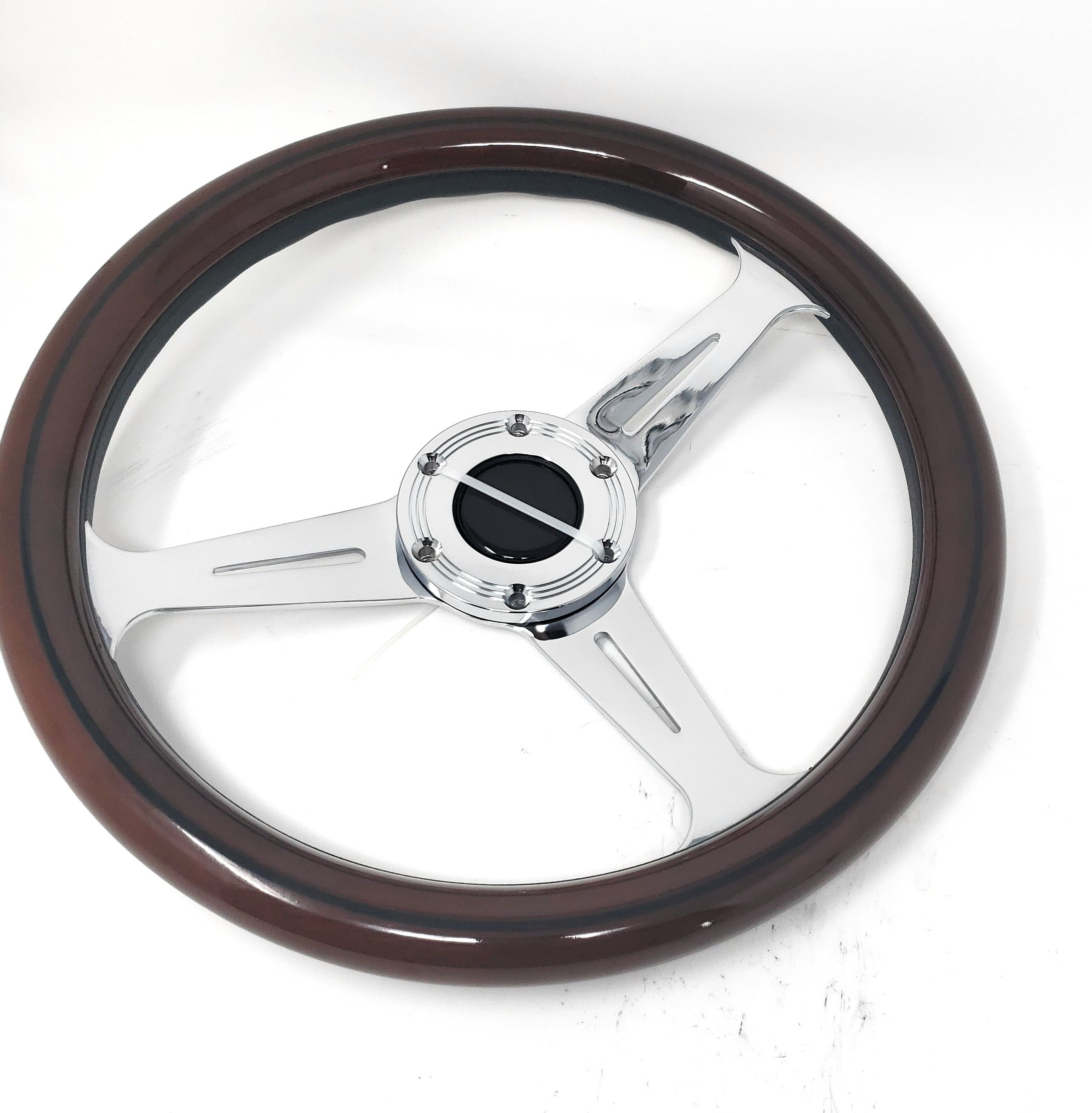 Wood Boat Steering Wheel W/ Adapter 3 Spoke Boats With A 3/4