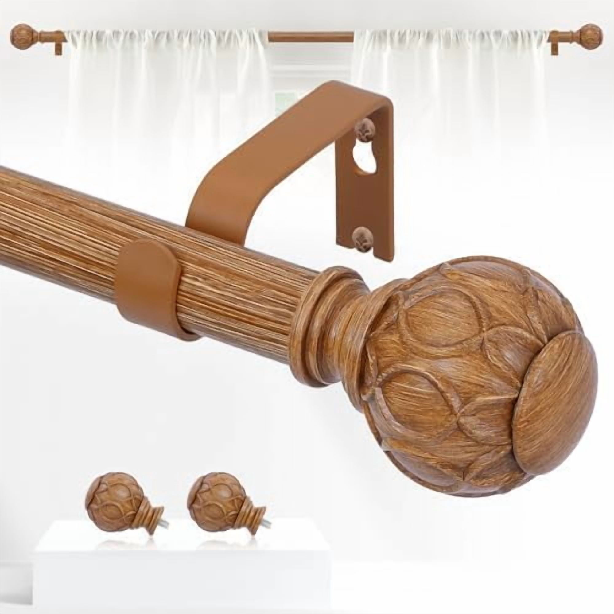 Wood Boho Curtain Rods for Windows:72-144Inch Wooden Farmhouse Curtain