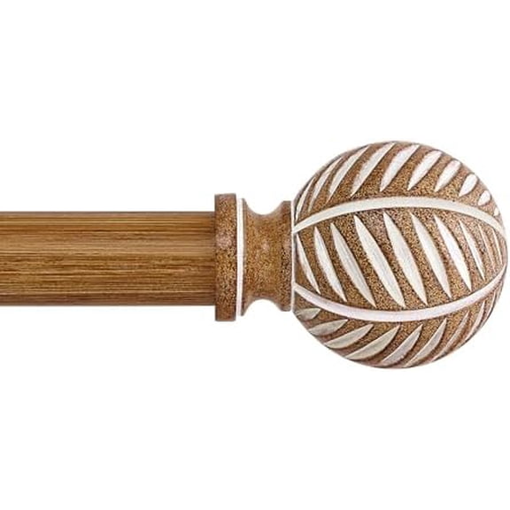 Wood Boho Curtain Rods for Windows:Wooden Farmhouse Decorative Curtain Rod for Bedroom Living Room,Heavy Duty Adjustable Rustic Bamboo Drapery Rods with Imitation Wood Grain Finials,Brown 36-88"