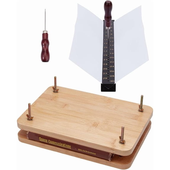 Wood Bookbinding Signature Punching Tool Awl Guide with Steel Needle and Book Press Tools Mixed Color 304x32.5x20mm 1 set
