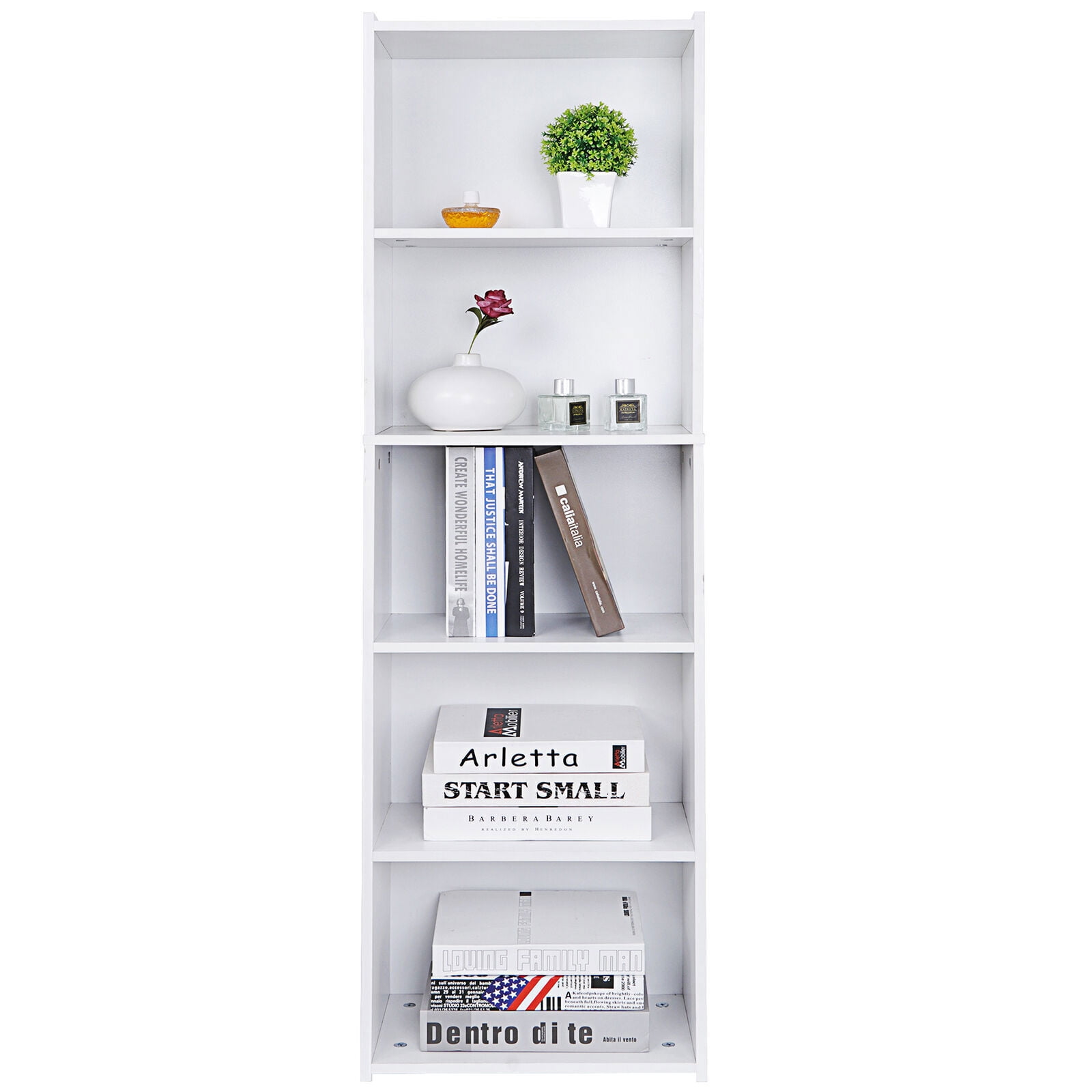 Wood Bookcase 5Tier Open Shelf Narrow Freestanding Bookshelf Storage