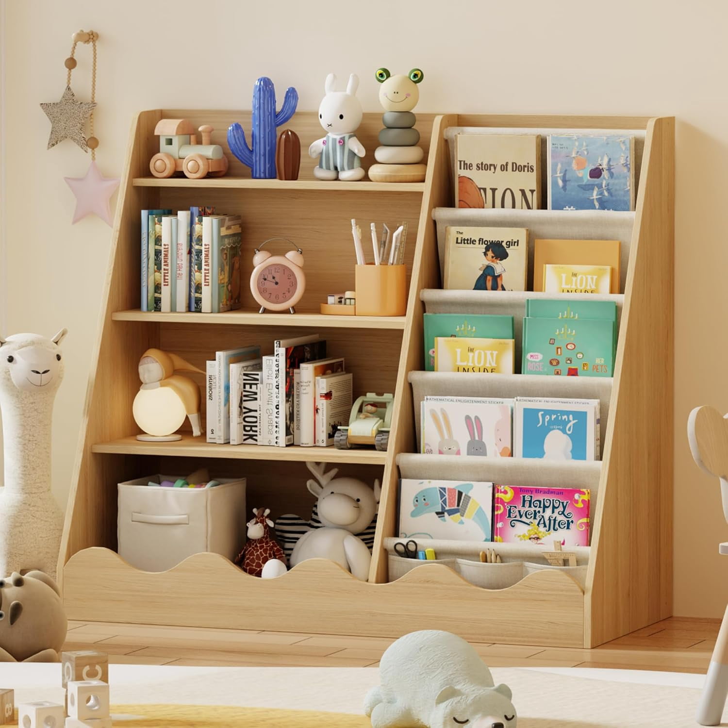 Toy Storage Bookshelf Wood Kids Bookcase With Storage - 4 Tier ...