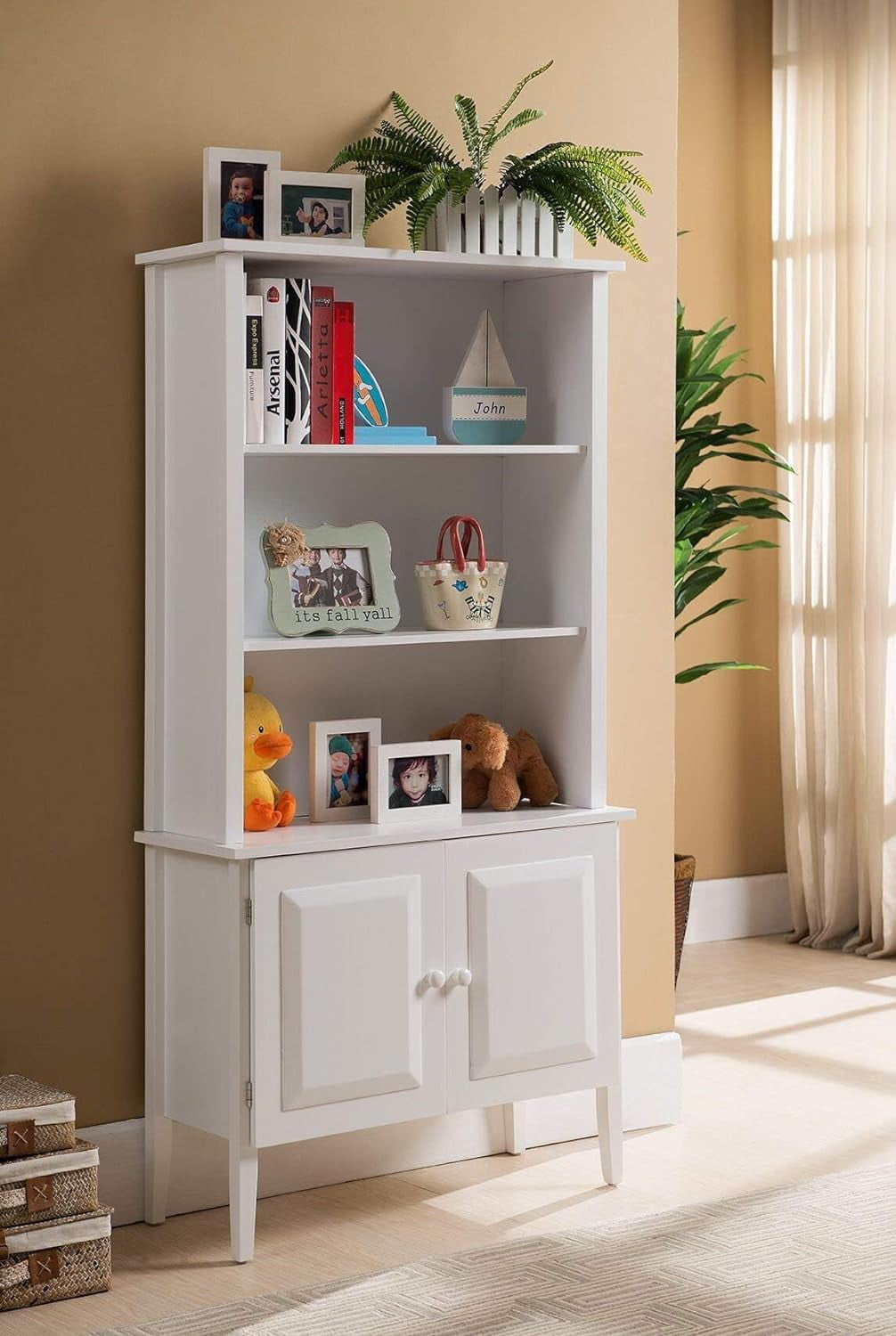 Wood Bookcase With Doors, White