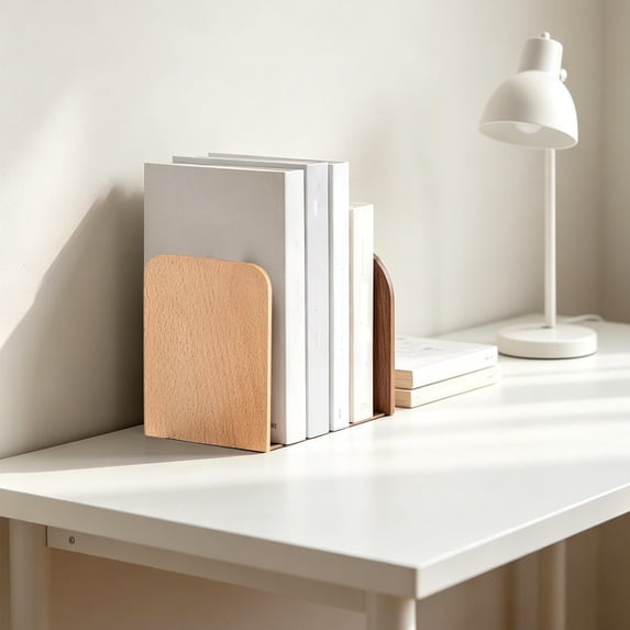 Wood Bookends,Non-Skid Bookend for Shelves,Heavy Duty Bookends,Book Stand for Books/CDs,1 Pair