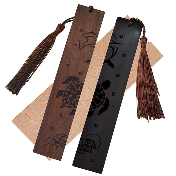 Wood Bookmark 2 Colors Ocean Animal Engraved Book Mark Gifts Sea Turtle Bookmarks with Tassel Pendant for Book Lovers Teacher Students